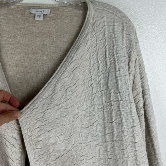Pure Jill 100% Cotton Textured Knit Sweater Cardigan Size M Oversized Open Beige - Picture 4 of 7